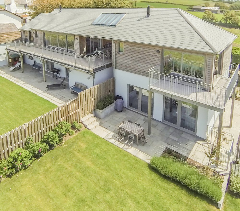 Aerial view of Sloopside from rear showing the annexe garden